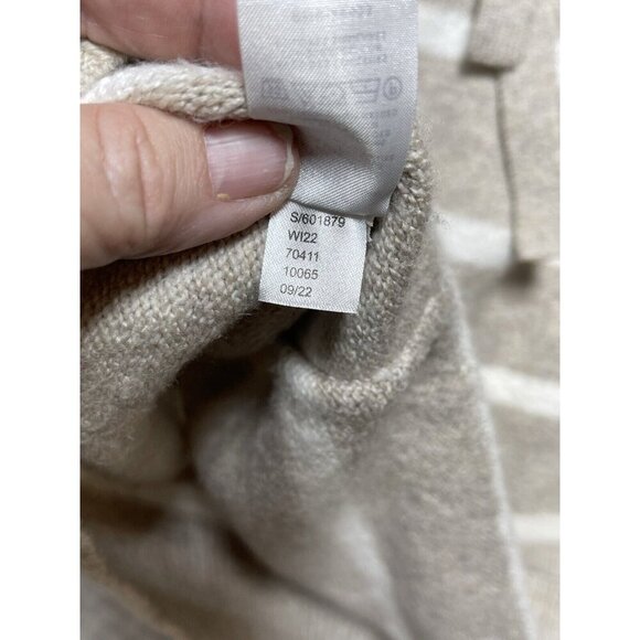 Loft Beige Striped Sweater Hoodie Size M Pockets Cowl Neck - Picture 7 of 9